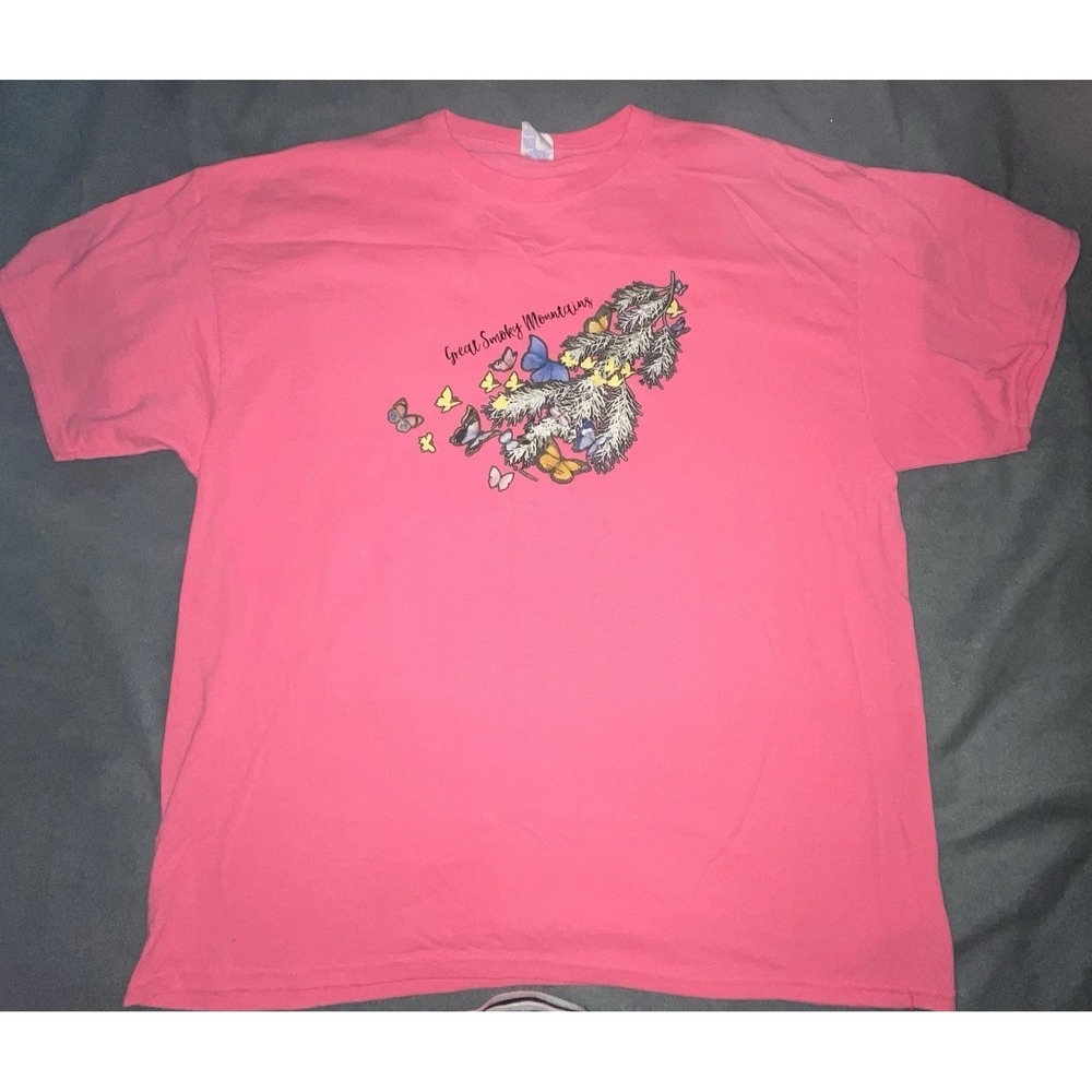 Vintage 90s Great Smoky Mountains Pink Butterflies T-Shirt Women's 2x